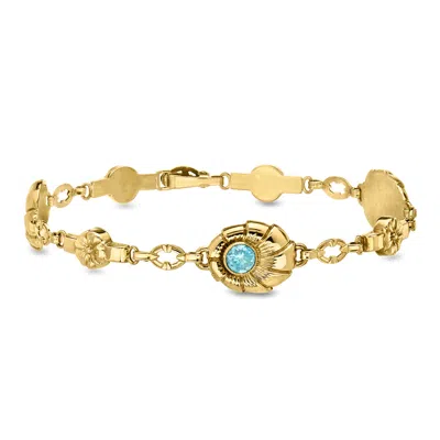Pre-owned Ross-simons C. 1940 Vintage .72 Carat Blue Zircon Flower Bracelet In 10kt Yellow Gold