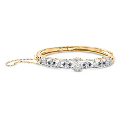 Pre-owned Ross-simons C. 1950 Vintage 1.05 Ct. T.w. Diamond And .55 Ct. T.w. Synthetic Sapphire Filigree Bangle Bracelet I In Gold