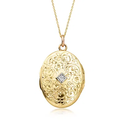 Pre-owned Ross-simons C. 1950 Vintage 14kt Yellow Gold Engraved Locket Necklace With Single Diamond