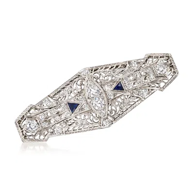Pre-owned Ross-simons C. 1950 Vintage 1.50 Ct. T.w. Diamond Openwork Pin With .15 Ct. T.w. Synthetic Sapphires In Platinum In Silver