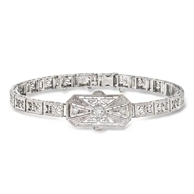 Pre-owned Ross-simons C. 1950 Vintage .30 Ct. T.w. Diamond Openwork Bracelet In 14kt White Gold And Platinum