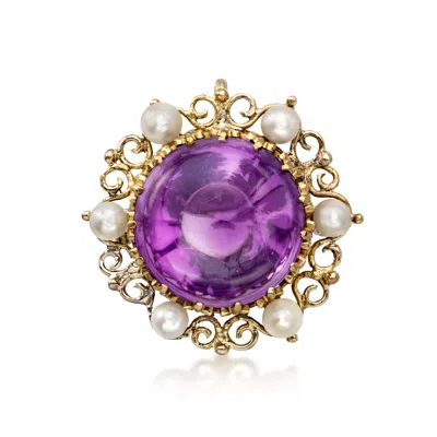 Pre-owned Ross-simons C. 1950 Vintage 3mm Cultured Pearl And 10.00 Carat Amethyst Pin/pendant In 14kt Yellow Gold