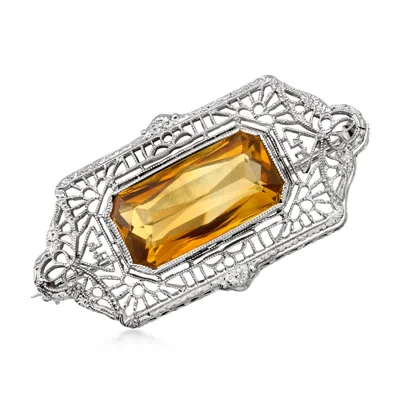 Pre-owned Ross-simons C. 1950 Vintage 4.75 Carat Orange Citrine Openwork Pin In 14kt White Gold In Silver
