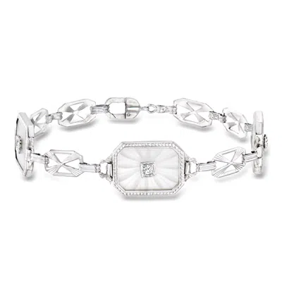 Pre-owned Ross-simons C. 1950 Vintage 6.85 Ct. T.w. Rock Crystal Link Bracelet With .15 Ct. T.w. Diamonds In 14kt White Go In Silver