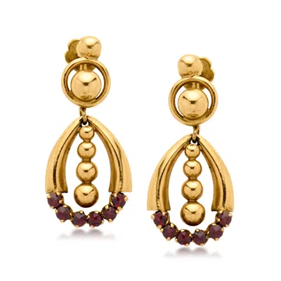 Pre-owned Ross-simons C. 1950 Vintage .75 Ct. T.w. Garnet Beaded Drop Earrings In 18kt Yellow Gold