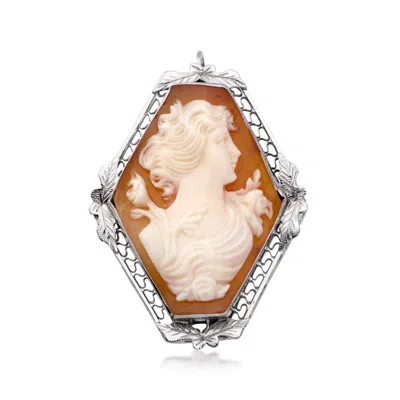 Pre-owned Ross-simons C. 1950 Vintage Brown Shell Cameo Pin/pendant In 14kt White Gold In Silver