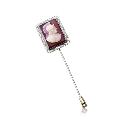 Pre-owned Ross-simons C. 1950 Vintage Red Agate Roman Warrior Cameo Stick Pin In 18kt White Gold In Silver