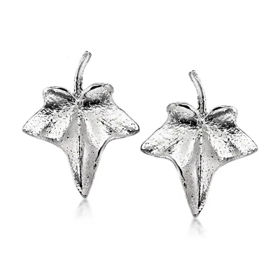 Pre-owned Ross-simons C. 1950 Vintage Sterling Silver Leaf Earrings