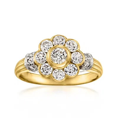 Pre-owned Ross-simons C. 1960 Vintage 1.00 Ct. T.w. Diamond Flower Ring In 18kt Yellow Gold With Platinum