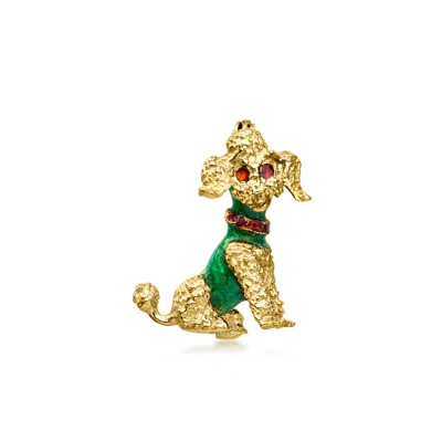 Pre-owned Ross-simons C. 1960 Vintage 18kt Yellow Gold Poodle Pin With Red And Green Enamel