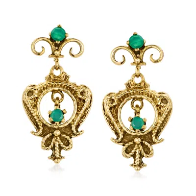 Pre-owned Ross-simons C. 1960 Vintage .20 Ct. T.w. Emerald Drop Earrings In 14kt Yellow Gold