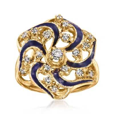 Pre-owned Ross-simons C. 1960 Vintage .50 Ct. T.w. Diamond Pinwheel Ring With Blue Enamel In 14kt Yellow Gold