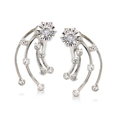 Pre-owned Ross-simons C. 1960 Vintage .54 Ct. T.w. Diamond Burst Earrings In 14kt White Gold In Silver