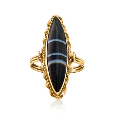 Pre-owned Ross-simons C. 1960 Vintage Black Agate Marquise Ring In 14kt Yellow Gold