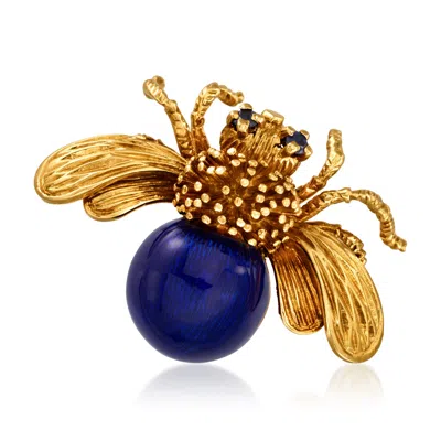 Pre-owned Ross-simons C. 1960 Vintage Blue Enamel Bumblebee Pin With .12 Ct. T.w. Sapphires In 18kt Yellow Gold