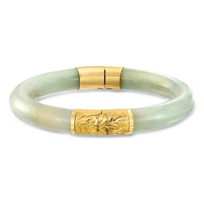 Pre-owned Ross-simons C. 1960 Vintage Carved Jade Bangle Bracelet In 14kt Yellow Gold