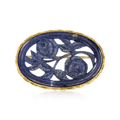 Pre-owned Ross-simons C. 1960 Vintage Carved Lapis Floral Pin In 14kt Yellow Gold