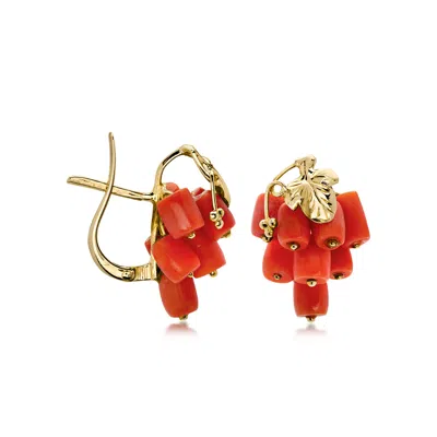 Pre-owned Ross-simons C. 1960 Vintage Coral Grape Cluster Earrings In 10kt Yellow Gold