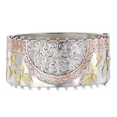 Pre-owned Ross-simons C. 1960 Vintage Etched Bangle Bracelet In Sterling Silver And 14kt Two-tone Gold Over Sterling In Silver,gold