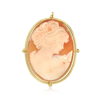 Pre-owned Ross-simons C. 1960 Vintage Orange Shell Cameo Pin/pendant In 18kt Yellow Gold