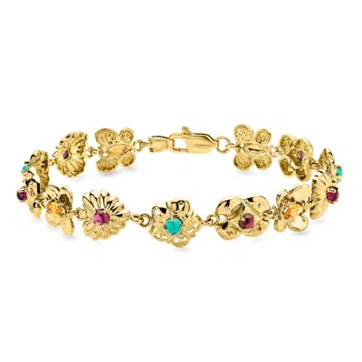 Pre-owned Ross-simons C. 1970 Vintage 10kt Yellow Gold Charm Bracelet With Turquoise, .80 Ct. T.w. Citrines And .90 Ct. T.