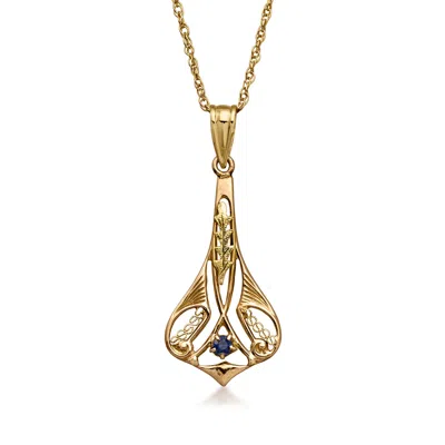Pre-owned Ross-simons C. 1970 Vintage 10kt Yellow Gold Pendant Necklace With Single Sapphire