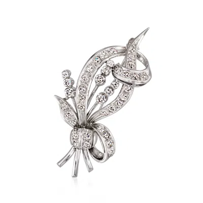Pre-owned Ross-simons C. 1970 Vintage 1.15 Ct. T.w. Diamond Bouquet Pin In 18kt White Gold In Silver