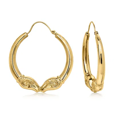 Pre-owned Ross-simons C. 1970 Vintage 14kt Yellow Gold Double Ram Head Hoop Earrings