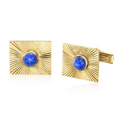 Pre-owned Ross-simons C. 1970 Vintage 3.00 Ct. T.w. Synthetic Star Sapphire Cuff Links In 14kt Yellow Gold