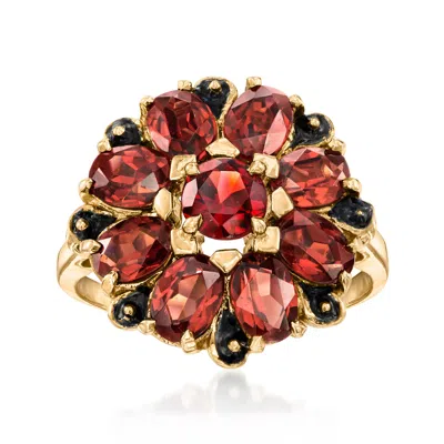 Pre-owned Ross-simons C. 1970 Vintage 4.10 Ct. T.w. Garnet Cluster Ring In 10kt Yellow Gold