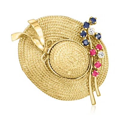 Pre-owned Ross-simons C. 1970 Vintage .50 Ct. T.w. Sapphire And .40 Ct. T.w. Ruby Hat Pin With .15 Ct. T.w. Diamonds In 18 In Gold