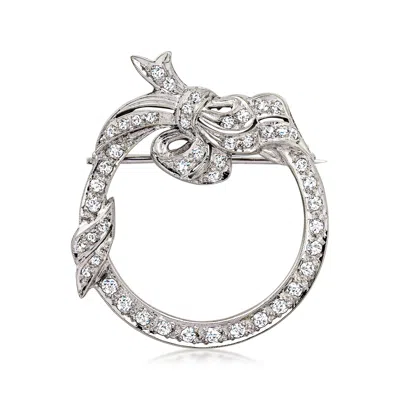 Pre-owned Ross-simons C. 1970 Vintage .90 Ct. T.w. Diamond Circle Ribbon Pin In 14kt White Gold In Silver