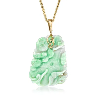 Pre-owned Ross-simons C. 1970 Vintage Jade Buddha Flower Pendant Necklace In 14kt And 10kt Yellow Gold