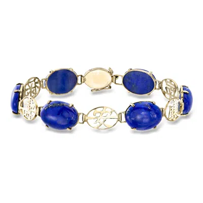 Pre-owned Ross-simons C. 1970 Vintage Lapis Good Fortune Bracelet In 14kt Yellow Gold