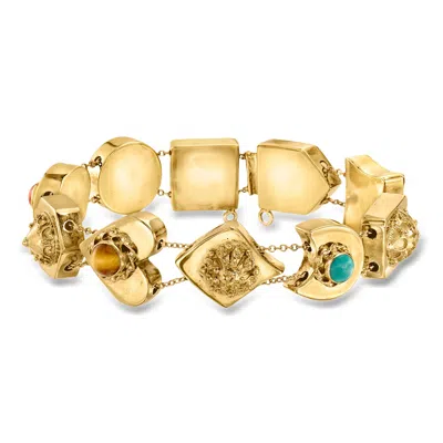 Pre-owned Ross-simons C. 1970 Vintage Multi-gemstone Slide Charm Bracelet In 14kt Yellow Gold