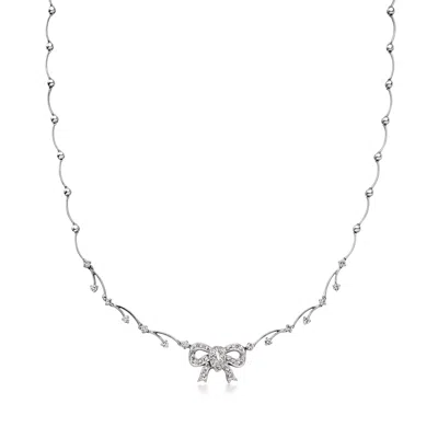 Pre-owned Ross-simons C. 1980 Vintage 1.00 Ct. T.w. Diamond Bow Necklace In 14kt White Gold In Silver
