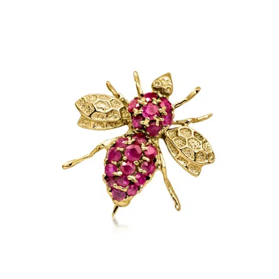 Pre-owned Ross-simons C. 1980 Vintage 1.00 Ct. T.w. Ruby Bumblebee Pin In 14kt Yellow Gold