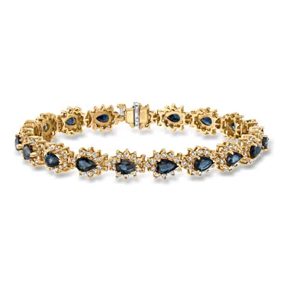 Pre-owned Ross-simons C. 1980 Vintage 10.45 Ct. T.w. Sapphire And 3.10 Ct. T.w. Diamond Bracelet In 14kt Yellow Gold