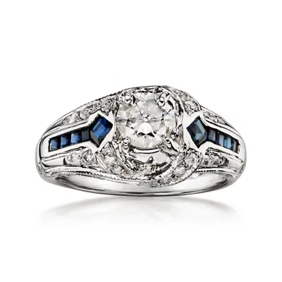 Pre-owned Ross-simons C. 1980 Vintage 1.05 Ct. T.w. Diamond Ring With .60 Ct. T.w. Sapphires In 14kt White Gold In Silver