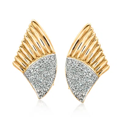 Pre-owned Ross-simons C. 1980 Vintage 1.10 Ct. T.w. Diamond Wing Earrings In 14kt Yellow Gold
