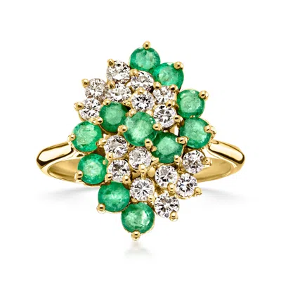 Pre-owned Ross-simons C. 1980 Vintage 1.10 Ct. T.w. Emerald And .65 Ct. T.w. Diamond Swirl Ring In 18kt Yellow Gold