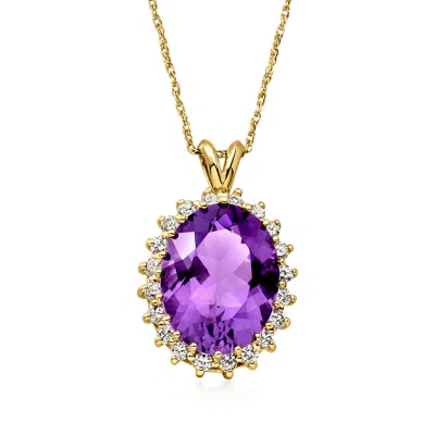 Pre-owned Ross-simons C. 1980 Vintage 11.40 Carat Amethyst Pendant Necklace With .90 Ct. T.w. Diamonds In 14kt Yellow Gold