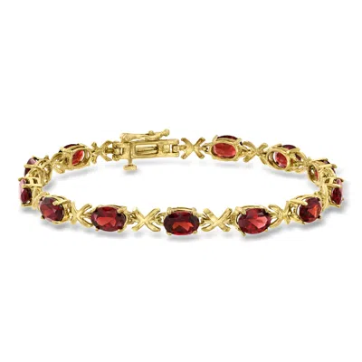 Pre-owned Ross-simons C. 1980 Vintage 11.40 Ct. T.w. Garnet Xo Bracelet In 14kt Yellow Gold