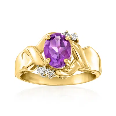 Pre-owned Ross-simons C. 1980 Vintage 1.20 Carat Amethyst Ring With Diamonds In 10kt Yellow Gold