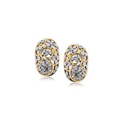 Pre-owned Ross-simons C. 1980 Vintage 1.30 Ct. T.w. Diamond Cluster Swirl Earrings In 18kt Two-tone Gold In Gold,silver