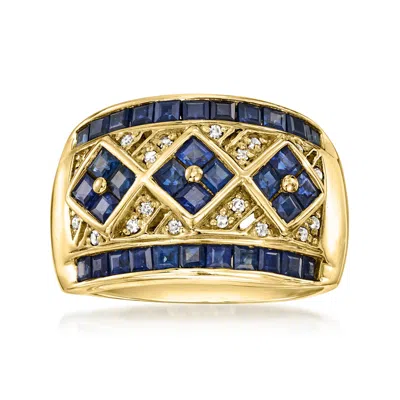 Pre-owned Ross-simons C. 1980 Vintage 1.30 Ct. T.w. Sapphire Ring With .16 Ct. T.w. Diamonds In 14kt Yellow Gold