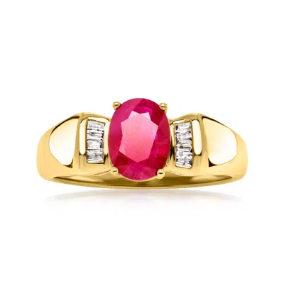 Pre-owned Ross-simons C. 1980 Vintage 1.35 Carat Ruby Ring With .12 Ct. T.w. Diamonds In 14kt Yellow Gold