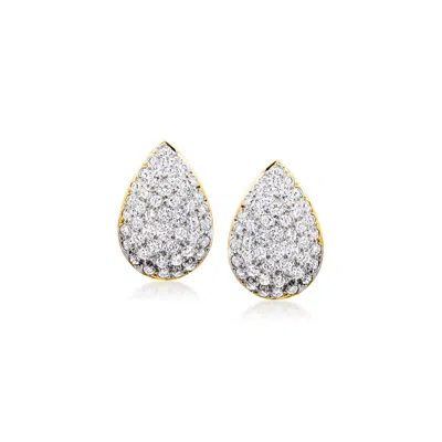 Pre-owned Ross-simons C. 1980 Vintage 1.40 Ct. T.w. Diamond Teardrop Earrings In 18kt Two-tone Gold In Gold,silver