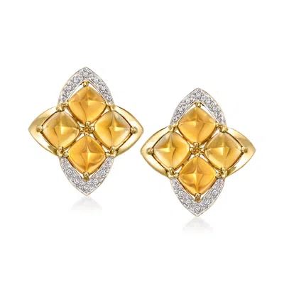 Pre-owned Ross-simons C. 1980 Vintage 14.40 Ct. T.w. Citrine And .30 Ct. T.w. Diamond Earrings In 14kt Yellow Gold