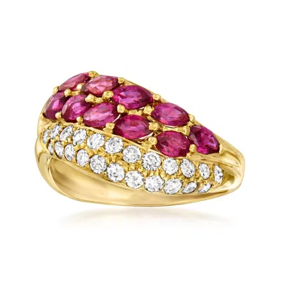 Pre-owned Ross-simons C. 1980 Vintage 1.46 Ct. T.w. Ruby And .60 Ct. T.w. Diamond Wave Ring In 14kt Yellow Gold